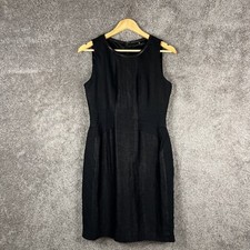 Elie Tahari Dress Womens Size 4 Black Sleeveless Crew Neck Faux Leather Trim