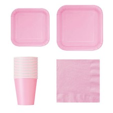Disposable Paper Plates Cups and Napkins Solid Colours Tableware Sets for Party