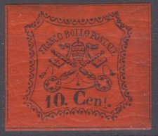 STATO PONTIFICIO 1867 10 CENTESIMI VERMIGLIO ARANCIO N.17 G.O MLH* CERT. BOLAFFI