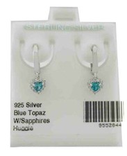 LAB-CREATED BLUE TOPAZ  WHITE SAPPHIRES DANGLING EARRINGS .925 Silver