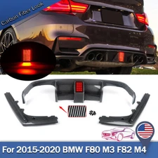 Carbon Fiber Look Rear Diffuser Lip W/Light For 2015-2020 BMW F80 M3 F82 F83 M4