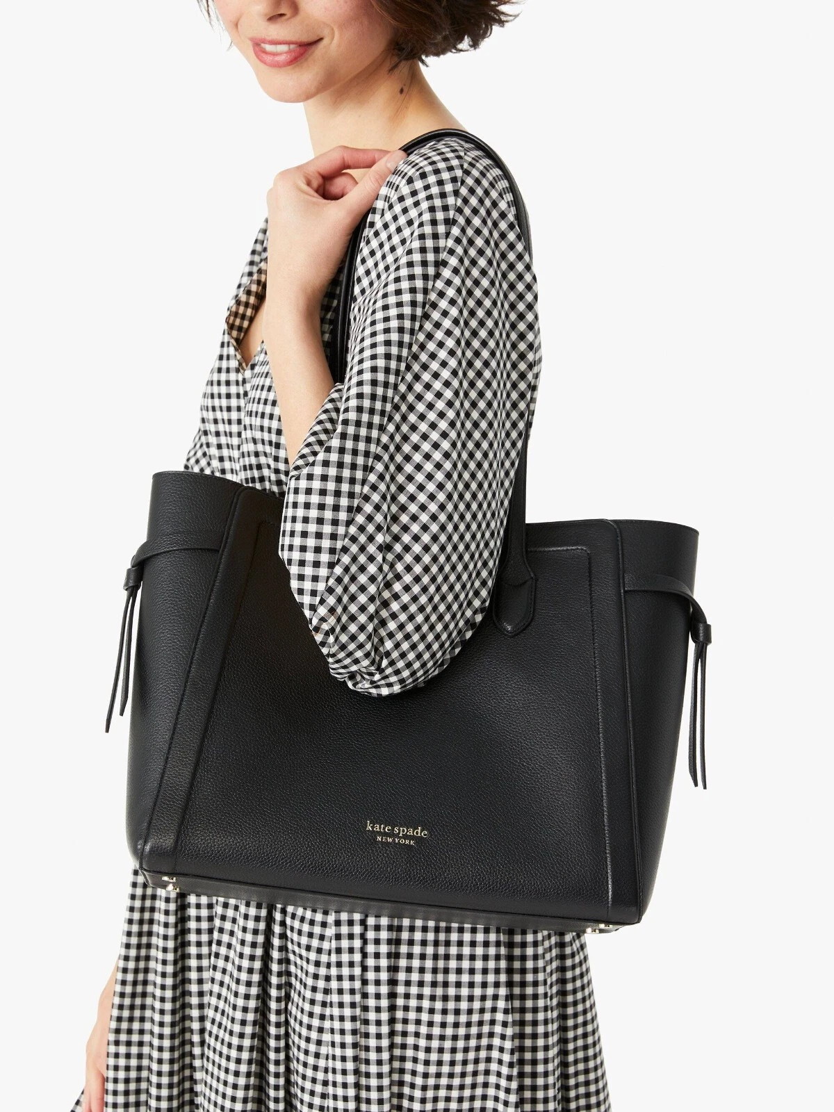 Nuova borsa grande Kate Spade nodo in pelle di ciottoli nera