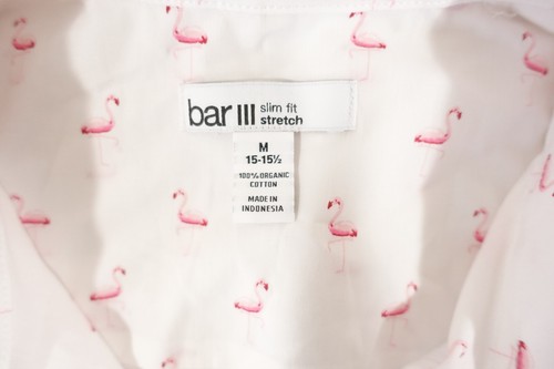 BAR III 3 WHITE FLAMINGO PRINT MEDIUM SLIM STRETCH BUTTON FRONT SHIRT MENS NEW - Picture 4 of 6