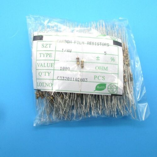 1000 pz 5,6K 6,2K 6,8K 7,5K 8,2K 9,1K 10K 15K ohm 1/4W resistenza pellicola carbonio - Foto 4 di 4