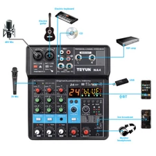 Pro 4 Channel Studio Audio Mixer Bluetooth USB DJ Live Sound Mixing Console