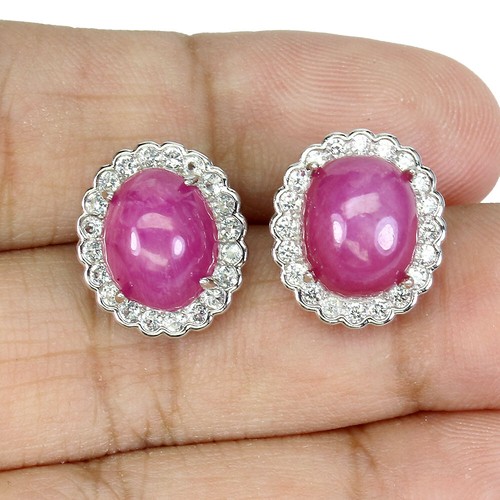 925 Sterling Silber Ohrringe Oval Rubin 10x8mm Weiß Topas Edelstein Schmuck - Bild 2 von 10