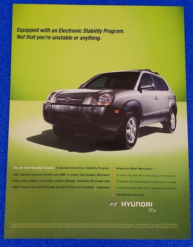 2004 HYUNDAI TUCSON SUV ORIGINAL COLOR PRINT AD ABS TRACTION CONTROL SHIPS FREE