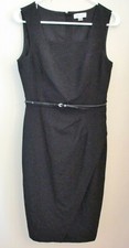 Calvin Klein Womens Sleeveless Sheath Dress, Career Black Faux Wrap, Belt Size 4