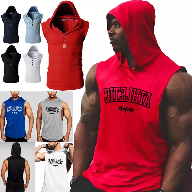 Men Sleeveless Hooded Vest Tank Tops Sweatshirt Gym Workout Hoodie