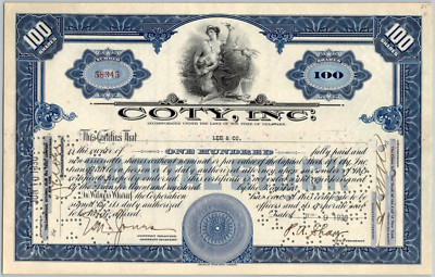 Coty Inc. 1930 Stock Certificate Cosmetics Beauty Supplies