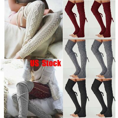 Women Winter Leg Warmers Over Knee Crochet Knit Legging Stocking Long Boot Socks