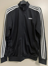 Adidas MEN 3 STRIPE WARM UP TRICOT TRACK JACKET BLACK/WHITE FULL ZIP POCKETS M