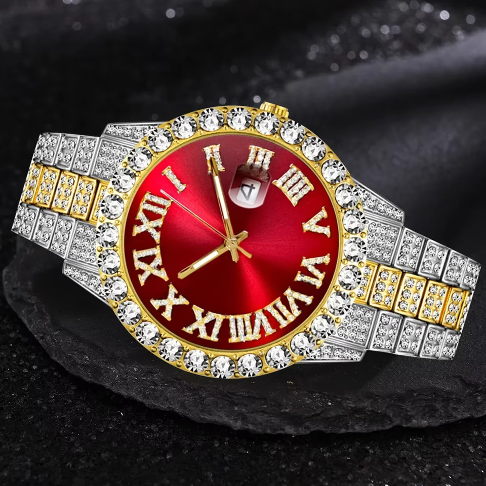 Full Diamond Iced Out Steel Strap Large Dial Quartz Watch Good for