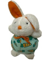 Vintage Dakin Plush Bunny With Carrot Print Fabric White Orange Toy 4" Mini