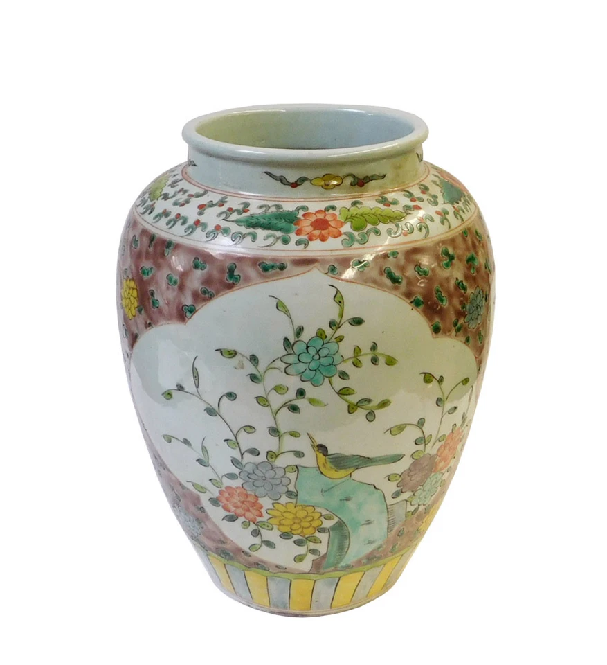 Tarro de porcelana color chino flor pájaro paisaje maceta cs1429 Foto 4 de 4