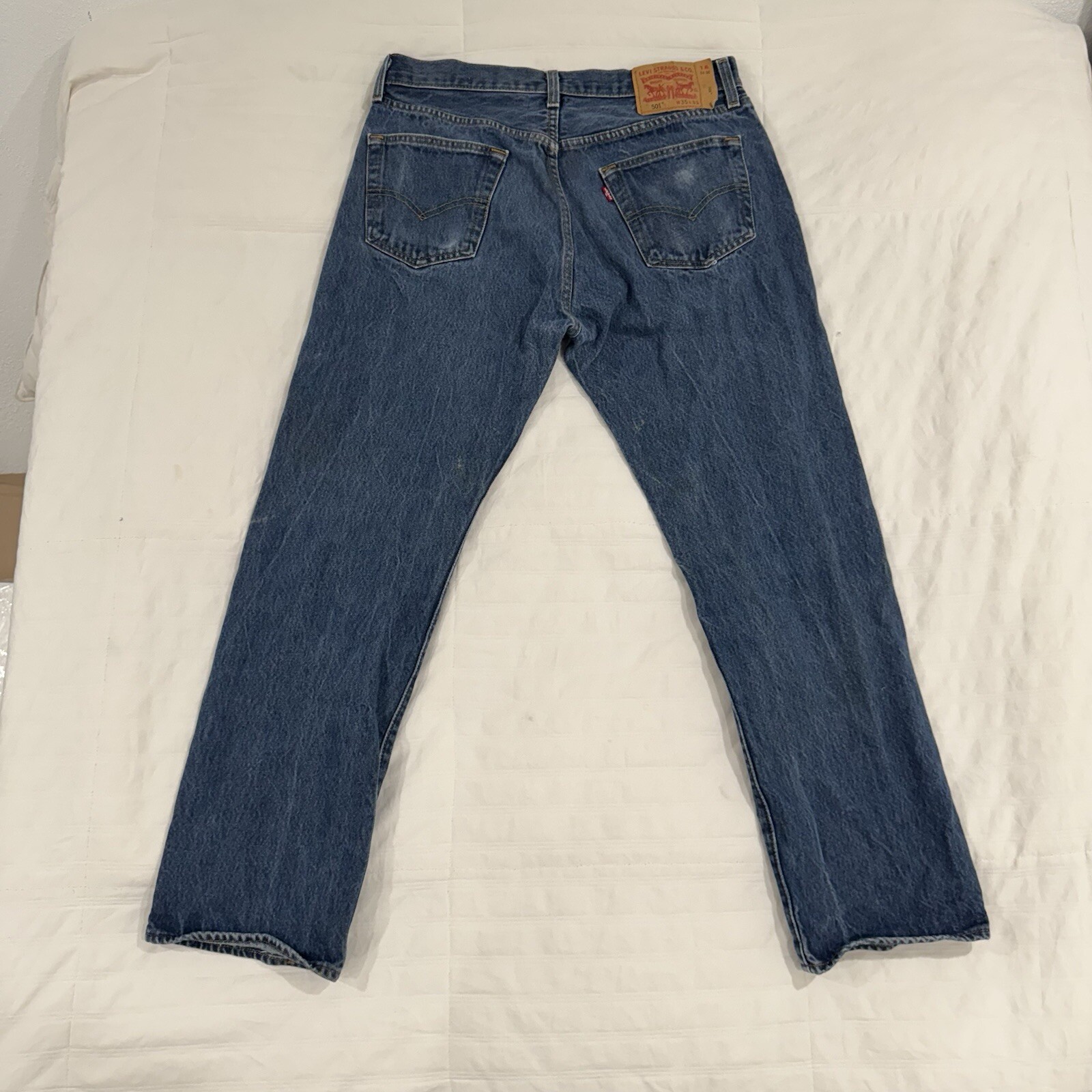 Levis 501 Jeans Men’s FITS 34x30 Blue Distressed Denim Wallet Worn In