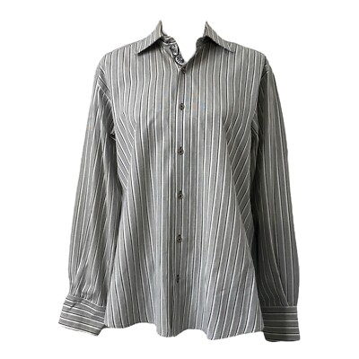 Marcello Sport Dress Shirt Mens Medium Grey White Black Striped Flip Cuff