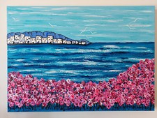 QUADRO MODERNO ASTRATTO DIPINTO A MANO MARE PAESAGGIO FIORI  50x70x4cm  RIF58
