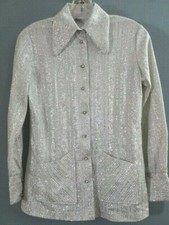 SILVER Rhinestone BUTTONS VTG 70s Blouse TOP WOMEN 10 M DISCO Halloween Costume