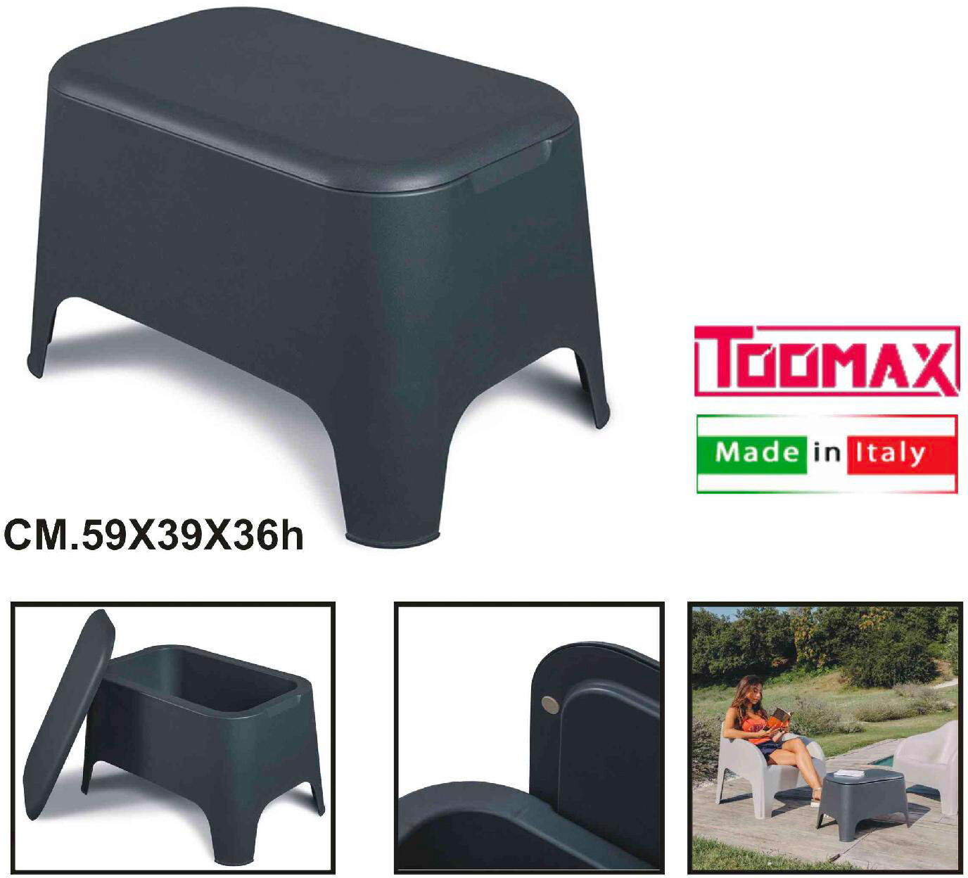 TOOMAX Tavolino da Giardino esterno Piano rimovibile Antracite PM018333 Petra