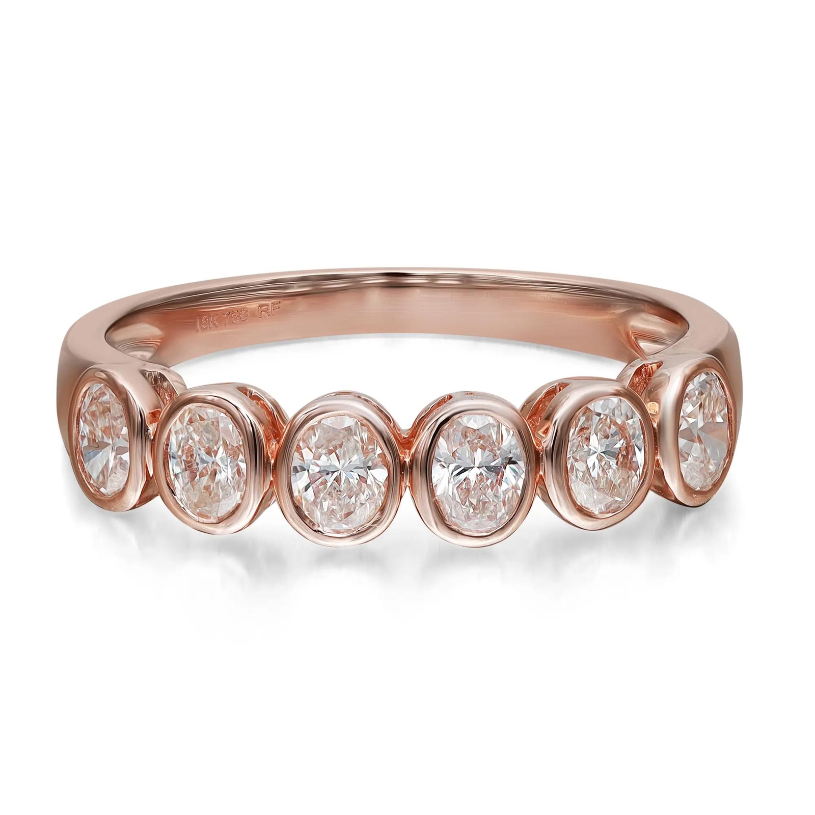0.85Cttw Bezel Set Oval Cut Diamond Eternity Band Ring 18K Rose Gold Size 6.75