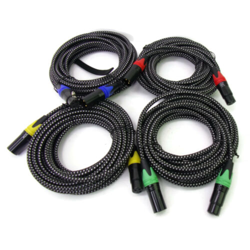 (4 Pack) 25ft XLR Microphone Cables Male To Female Color Coded