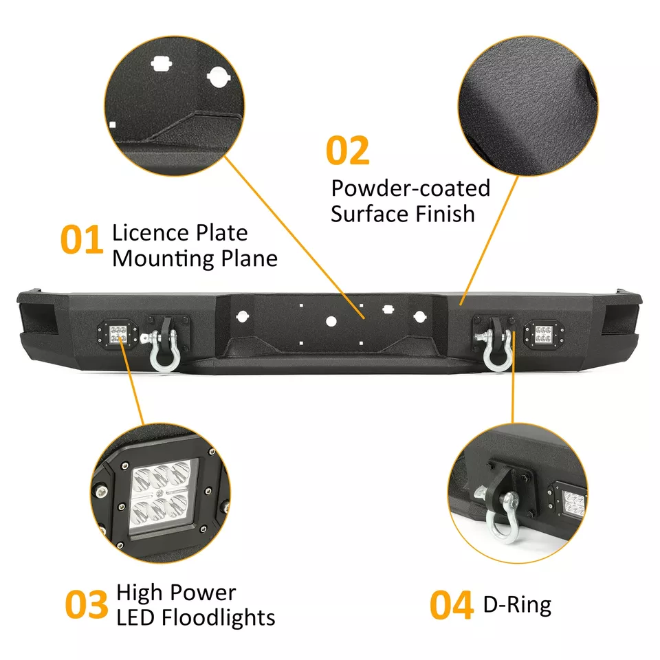 For 2009-2014 2012 Ford F150 Rear Bumper w/LED Lights & D-Ring Heavy Duty Steel Foto 3 de 4