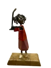 Manual Felguerez Vintage Female Golfer metal sculpture Signed 8.5"X 5.25"
