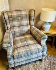 Next Sherlock Grande Chair Wingback Versatile Check Nevis & Cubed Footstool