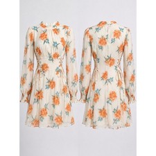 Free People Flower Fields Mini Dress Orange Rose Floral Lace Up Corset S NEW