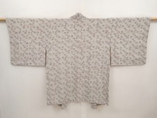 6514T06z640 Vintage Japanese Kimono Silk HAORI Flower Light gray