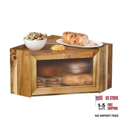  Stylish Acacia Corner Bamboo Bread Box for Kitchen Counter Large Acacia Wood