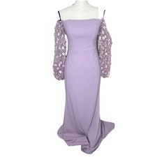 Eliza J Off The Shoulder 3D Floral Sleeve Formal Dress Mauve Lilac Purple 2 NWT