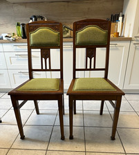 2er-Set Esszimmerstuhl Eiche massiv gr&uuml;n gepolstert Jugendstil/Gr&uuml;nderzeit antik