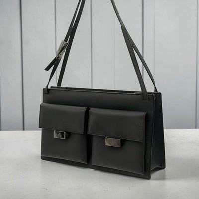 GUCCI Vintage Y2K Double Pocket Patent Leather Tote Bag Black Excellent