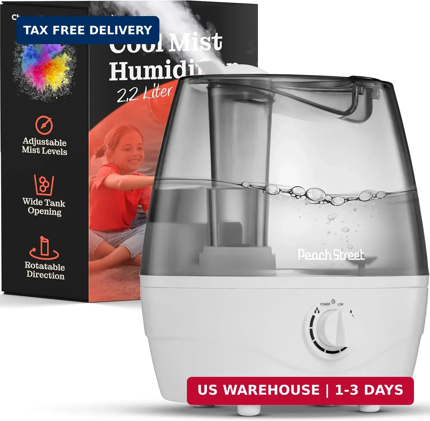 - 2.2l Water Tank, For Bedroom, Baby, Quiet Ultrasonic Air