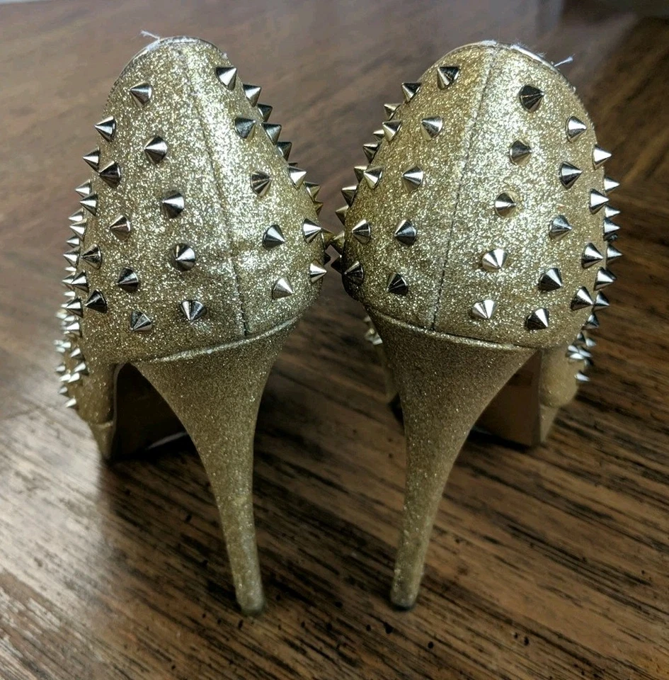 Tacones de plataforma Shiekh Gold Spike de 5" tacones de aguja de 1,25" punta de plataforma talla 7,5 Foto 4 de 4
