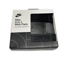 NEW Nike 3-In-1 Black/Gray/Black Golf Web Belt Pack Cut-To-Length OSFM
