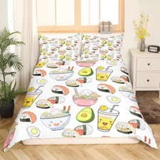 Sushi Pattern Comforter Cover Set Japanese Style Duvet Cover for Queen Multi 9