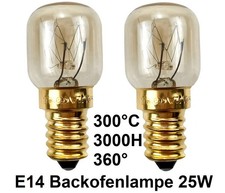 2x E14 Backofenlampe 25W 300 Grad hitzebeständig - Backofen Glühbirne ,Lampe