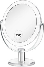 CLSEVXY Vanity Makeup Mirror with Stand, 1X/15X Magnification Double Sided 360 D