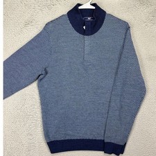 Vineyard Vines Pullover Sweater Mens Small Blue Mille Merino Wool Quarter Zip