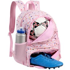 Soccer Backpack 32L Pink Soccer Bag with Ball Holder Shoes Compartment Water-...