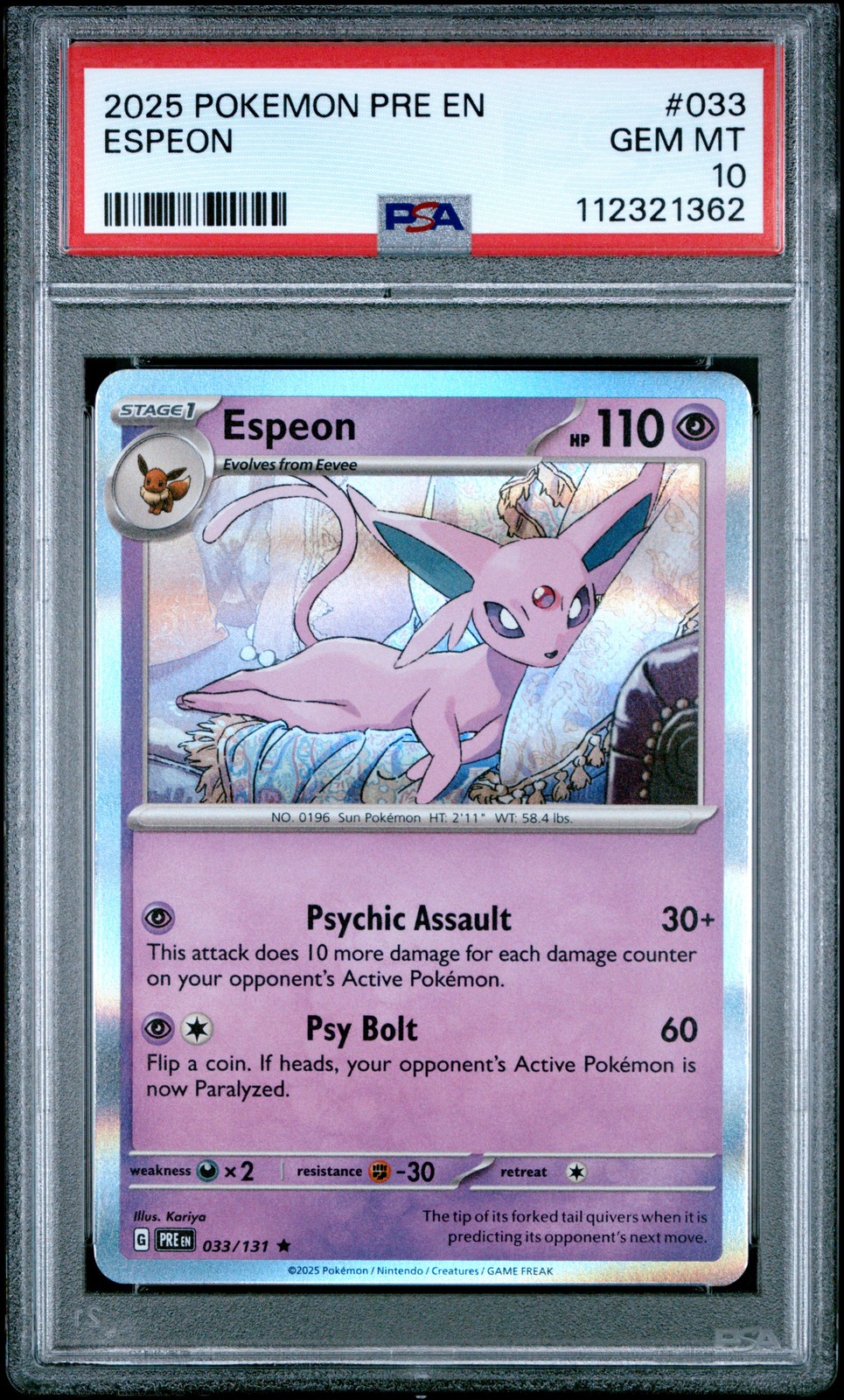 2025 POKEMON PRE EN-PRISMATIC EVOLUTIONS #033 ESPEON PSA 10