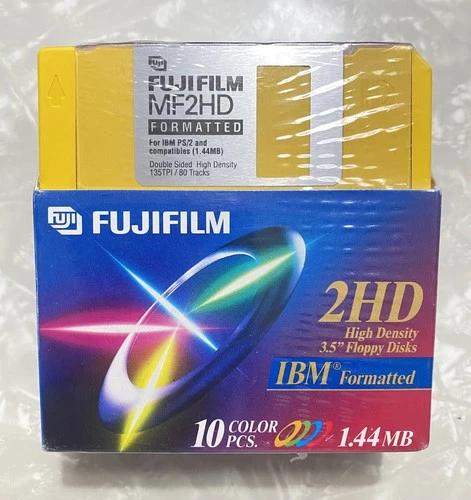 New FUJIFILM Floppy Disk 2HD IBM 3.5” Multicolor Formatted Disks 10 PK MF2HD NOS