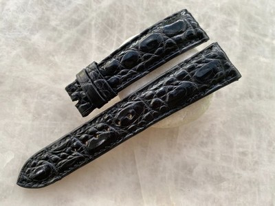 20mm/18mm Black Alligator Crocodile Print Leather Watch Strap Band