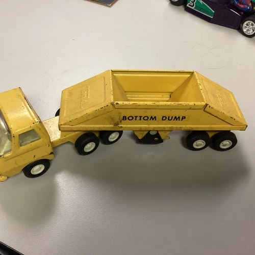 Vintage Mini Tonka Bottom Dump Trailer & Truck Toy Yellow Pressed Steel Nice