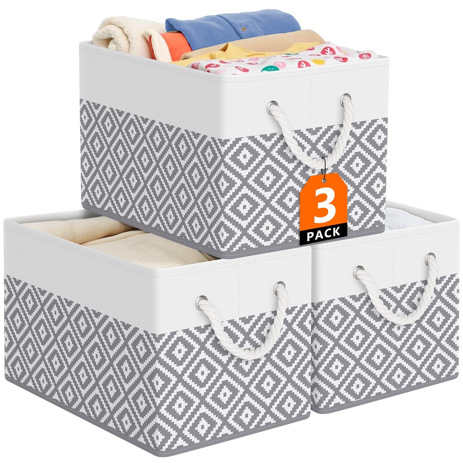 Collapsible Storage Bins 3-Pack with Rope Handles for Home Organization-image