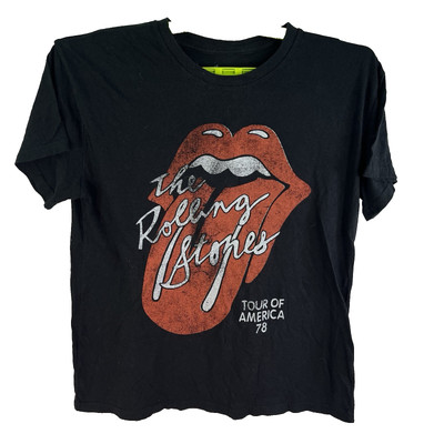 Rolling Stones Tour of America 78 T-Shirt Womens Size M Black Short Sleeve