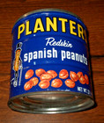 Vintage Planters Redskin Spanish Peanuts Metal Tin Can 13 1/2 oz. No Lid Dk Blue — photo 1